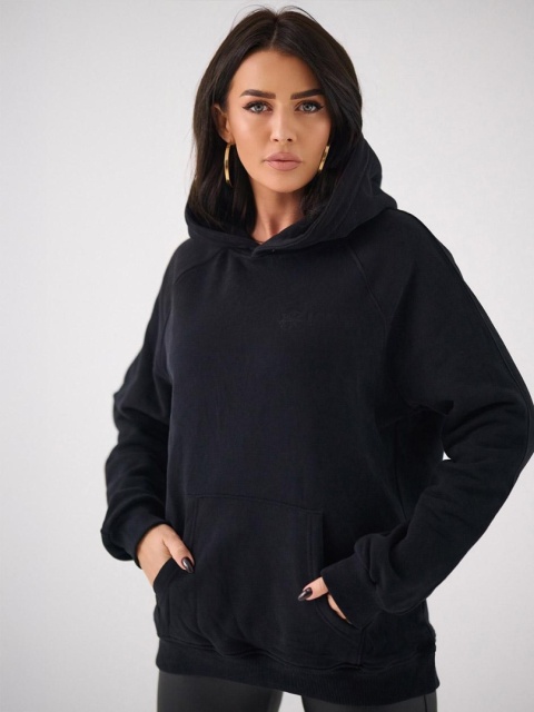 Bluza Z Kapturem Damska Czarna Natural Side Basic Logo NS2587