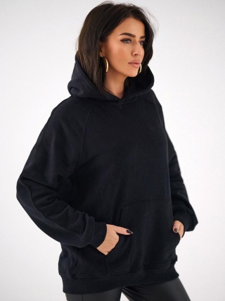 Bluza Z Kapturem Damska Czarna Natural Side Basic Logo NS2587