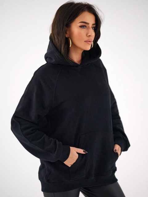 Bluza Z Kapturem Damska Czarna Natural Side Basic Logo NS2587