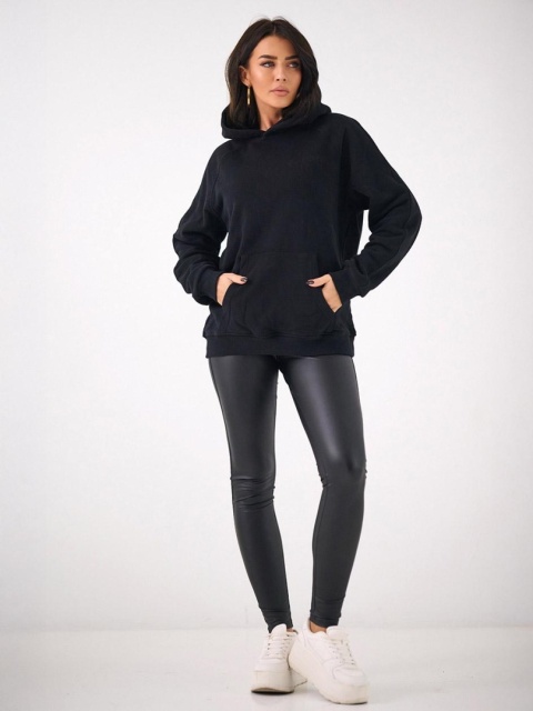 Bluza Z Kapturem Damska Czarna Natural Side Basic Logo NS2587