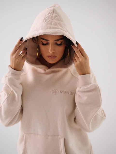 Bluza Z Kapturem Damska Beżowa Natural Side Basic Logo NS2587