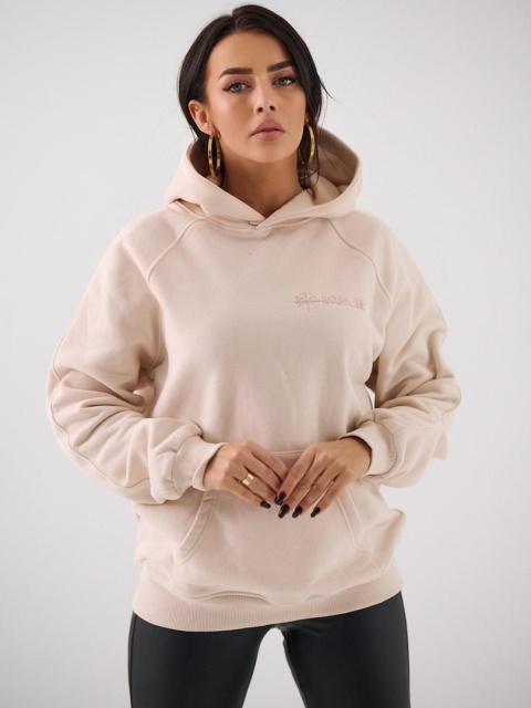 Bluza Z Kapturem Damska Beżowa Natural Side Basic Logo NS2587