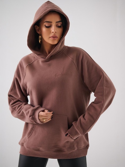 Bluza Z Kapturem Damska Brązowa Natural Side Basic Logo NS2587