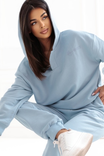 Bluza z kapturem Loose Fit Open Neck Natural Side jasny niebieski NS2524
