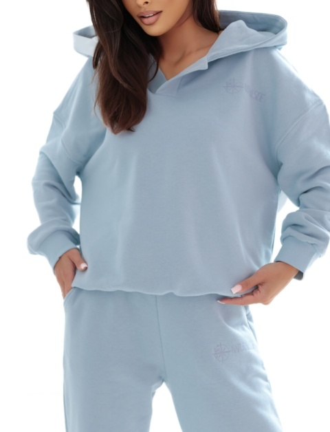 Bluza z kapturem Loose Fit Open Neck Natural Side jasny niebieski NS2524