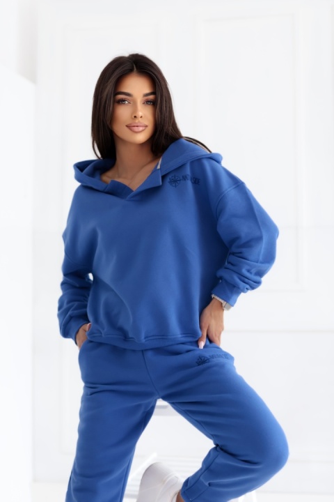 Bluza z kapturem Loose Fit Open Neck Natural Side niebieska NS2524