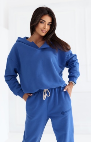 Bluza z kapturem Loose Fit Open Neck Natural Side niebieska NS2524