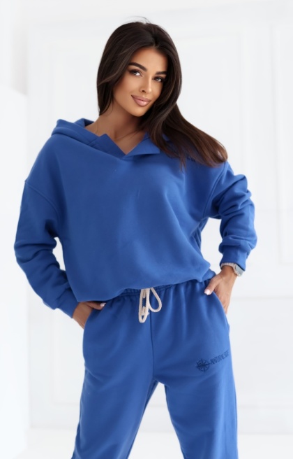 Bluza z kapturem Loose Fit Open Neck Natural Side niebieska NS2524