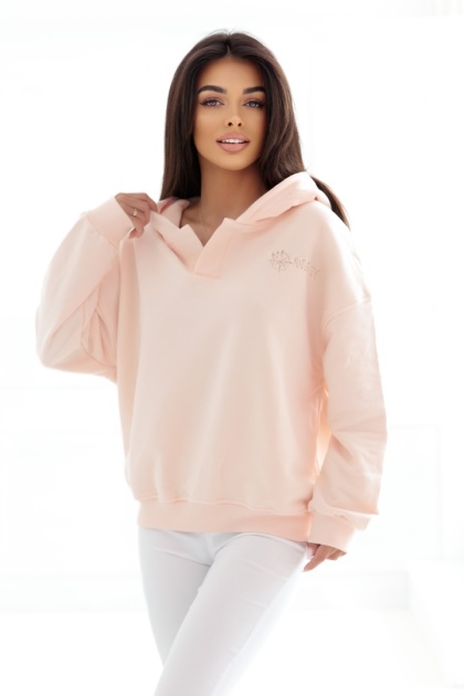 Bluza z kapturem Loose Fit Open Neck Natural Side pudrowy róż NS2524
