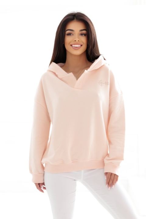 Bluza z kapturem Loose Fit Open Neck Natural Side pudrowy róż NS2524