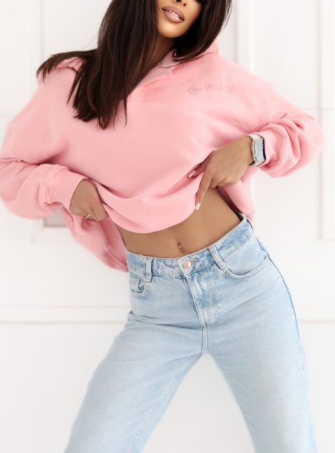 Bluza z kapturem Loose Fit Open Neck Natural Side różowa NS2524