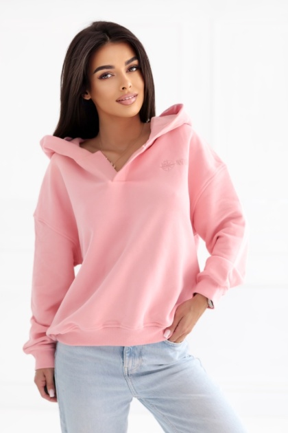 Bluza z kapturem Loose Fit Open Neck Natural Side różowa NS2524