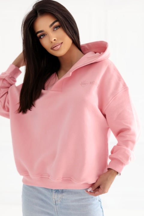 Bluza z kapturem Loose Fit Open Neck Natural Side różowa NS2524