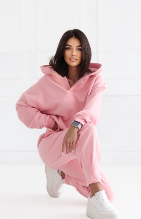 Bluza z kapturem Loose Fit Open Neck Natural Side różowa NS2524