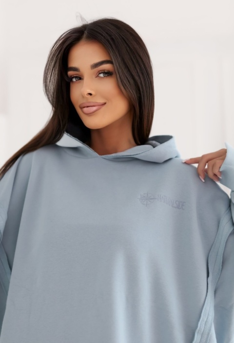 Bluza z kapturem Oversize Long Natural Side jasny niebieski NS2532