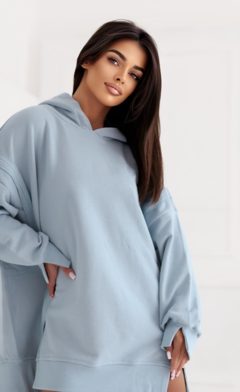 Bluza z kapturem Oversize Long Natural Side jasny niebieski NS2532