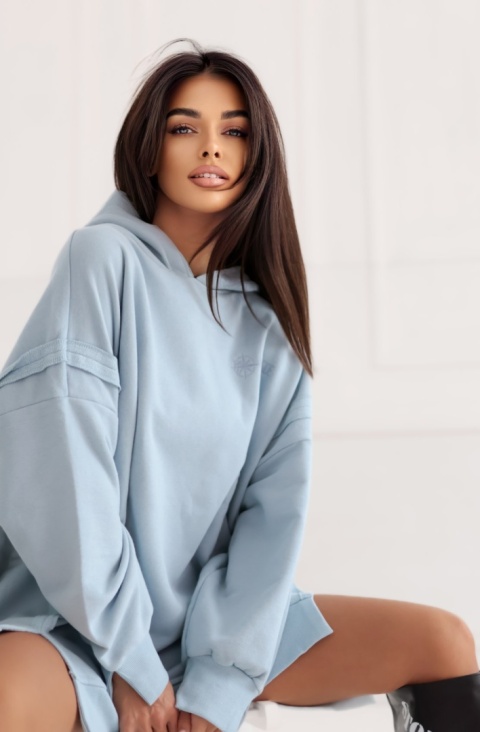 Bluza z kapturem Oversize Long Natural Side jasny niebieski NS2532