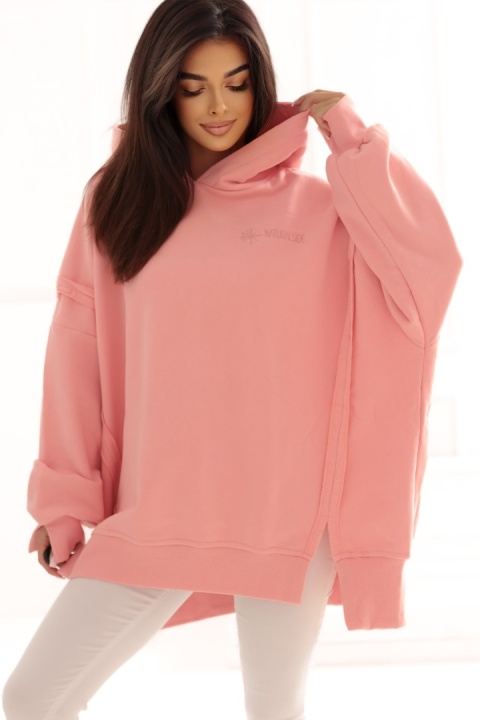 Bluza z kapturem Oversize Long Natural Side różowa NS2532