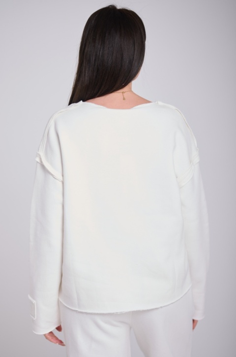 Bluza Bez Kaptura Biała Damska Loose Fit Natural Side NS2553