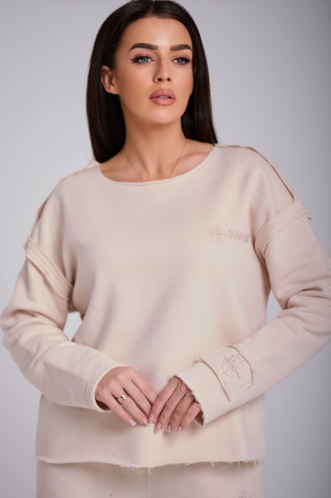 Bluza Bez Kaptura Damska Beżowa Loose Fit Natural Side NS2553