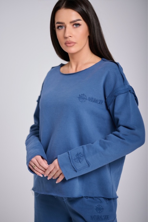 Bluza Bez Kaptura Damska Granatowa Loose Fit Natural Side NS2553