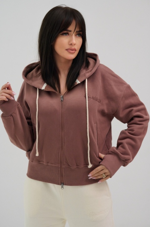 Bluza Rozpinana Damska Z Kapturem Brazowa Natural Side NS26103