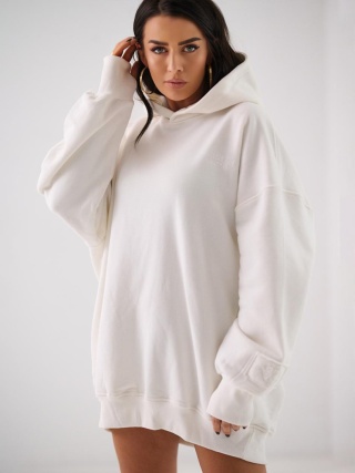 Bluza Z Kapturem Super Oversize Damska Ecru Natural Side Haft Logo NS2551