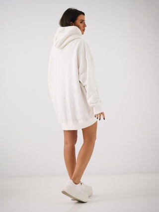 Bluza Z Kapturem Super Oversize Damska Ecru Natural Side Haft Logo NS2551