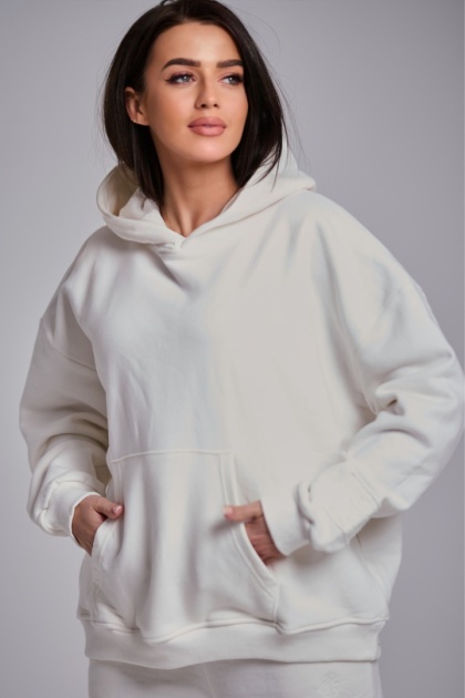 Bluza Z Kapturem Oversize Damska Biała Natural Side Basic Logo NS2547