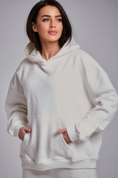 Bluza Z Kapturem Oversize Damska Biała Natural Side Basic Logo NS2547
