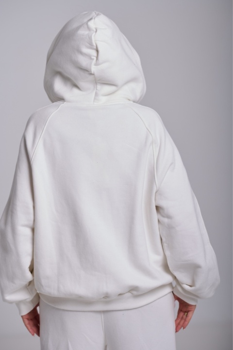 Bluza Z Kapturem Oversize Damska Biała Natural Side Basic Logo NS2547