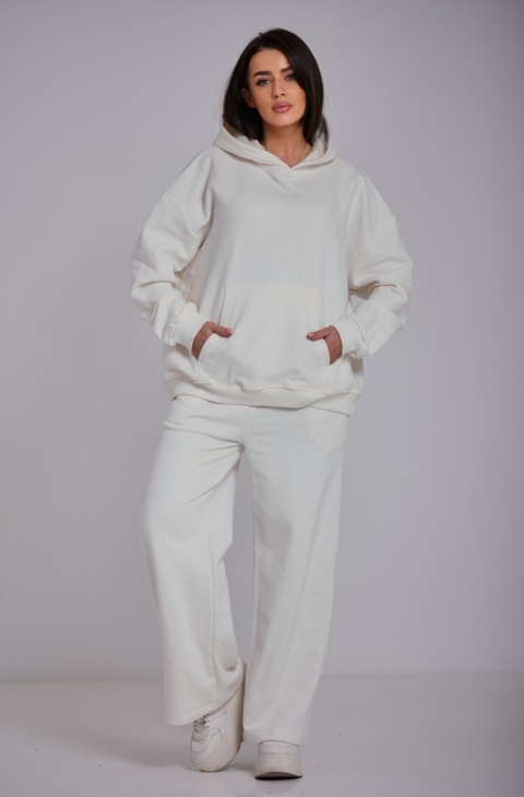Bluza Z Kapturem Oversize Damska Biała Natural Side Basic Logo NS2547