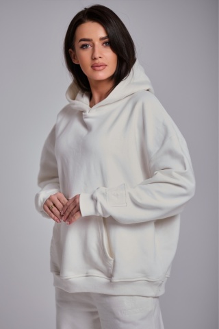 Bluza Z Kapturem Oversize Damska Biała Natural Side Basic Logo NS2547