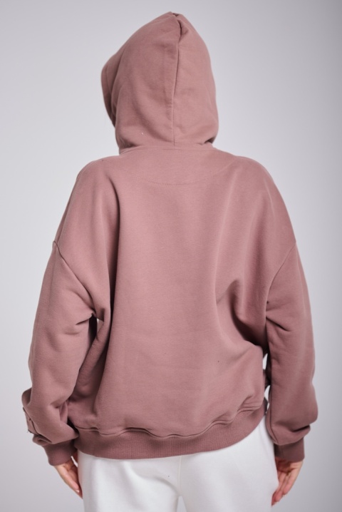 Bluza Z Kapturem Oversize Damska Brązowa Natural Side Basic Logo NS2547