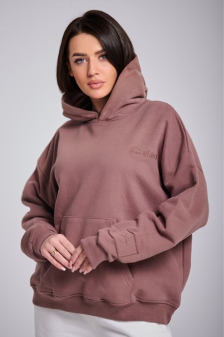 Bluza Z Kapturem Oversize Damska Brązowa Natural Side Basic Logo NS2547