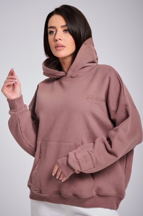 Bluza Z Kapturem Oversize Damska Brązowa Natural Side Basic Logo NS2547