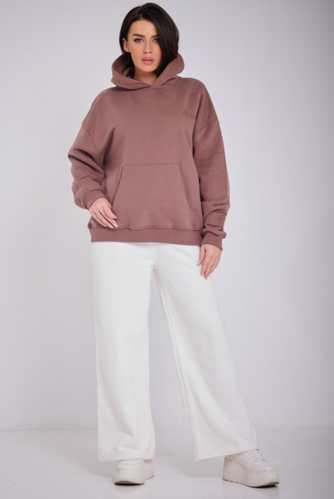Bluza Z Kapturem Oversize Damska Brązowa Natural Side Basic Logo NS2547