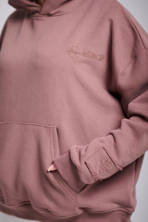 Bluza Z Kapturem Oversize Damska Brązowa Natural Side Basic Logo NS2547
