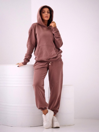 Bluza Z Kapturem Oversize Damska Brązowa Natural Side Basic Logo NS2583