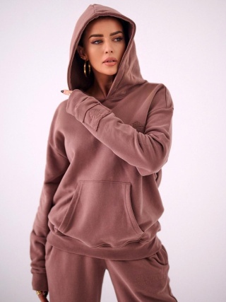 Bluza Z Kapturem Oversize Damska Brązowa Natural Side Basic Logo NS2583