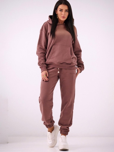 Bluza Z Kapturem Oversize Damska Brązowa Natural Side Basic Logo NS2583