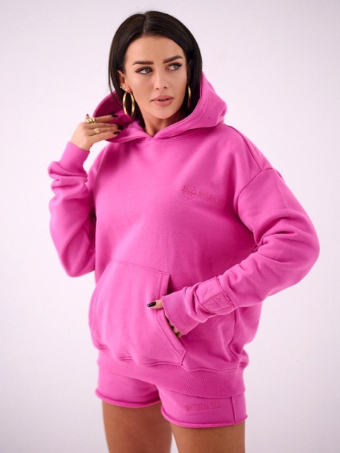 Bluza Z Kapturem Oversize Damska Różowa Natural Side Basic Logo NS2583