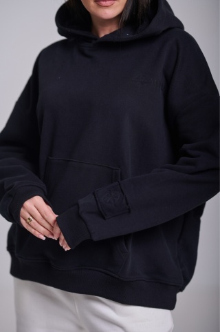 Bluza Z Kapturem Oversize Damska Czarna Natural Side Basic Logo NS2547