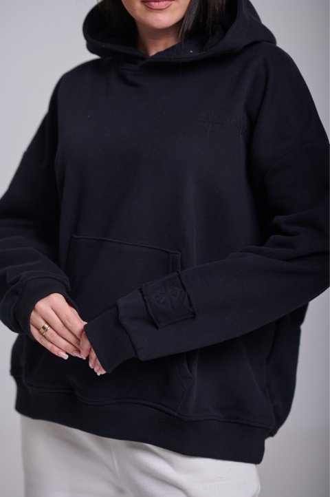 Bluza Z Kapturem Oversize Damska Czarna Natural Side Basic Logo NS2547