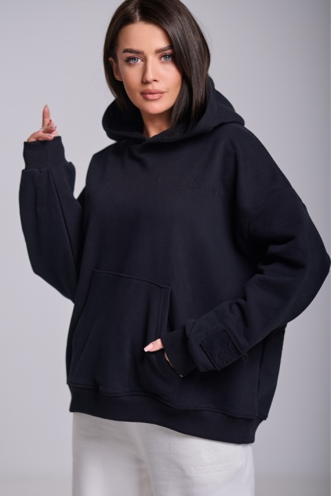 Bluza Z Kapturem Oversize Damska Czarna Natural Side Basic Logo NS2547