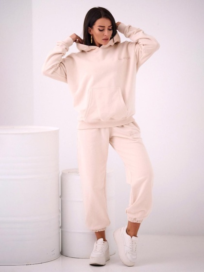Bluza Z Kapturem Oversize Damska Beżowa Natural Side Basic Logo NS2583
