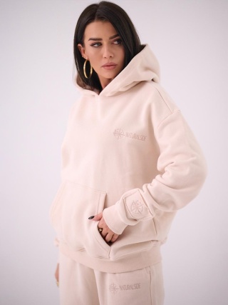Bluza Z Kapturem Oversize Damska Beżowa Natural Side Basic Logo NS2583