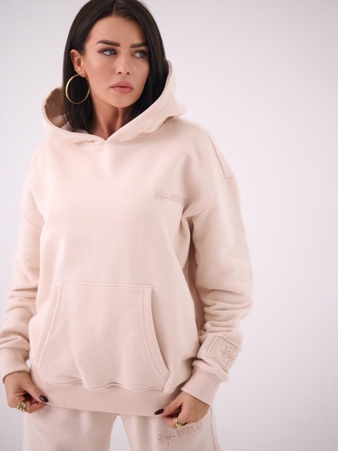 Bluza Z Kapturem Oversize Damska Beżowa Natural Side Basic Logo NS2583