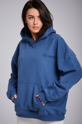 Bluza Z Kapturem Oversize Damska Morska Natural Side Basic Logo NS2547