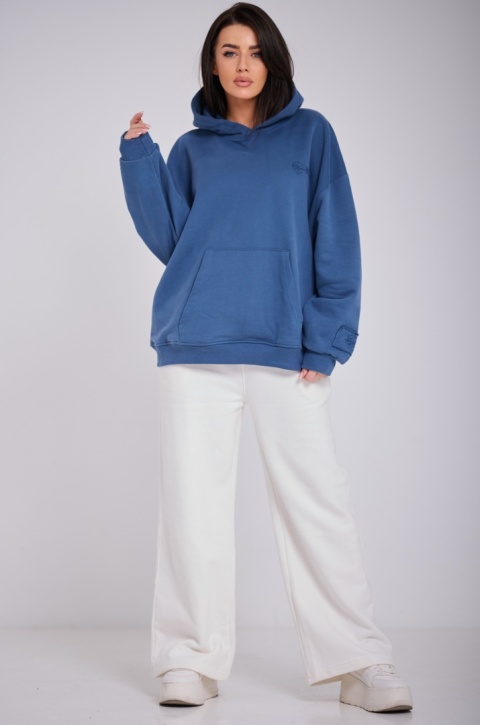 Bluza Z Kapturem Oversize Damska Morska Natural Side Basic Logo NS2547